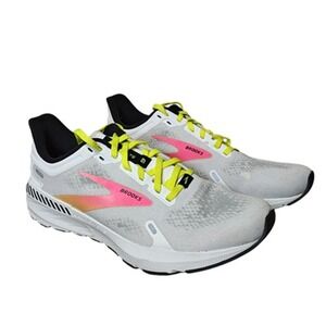 Brooks Launch GTS 9 Running Shoes Womens Size 9 White Pink Yellow Support DNA